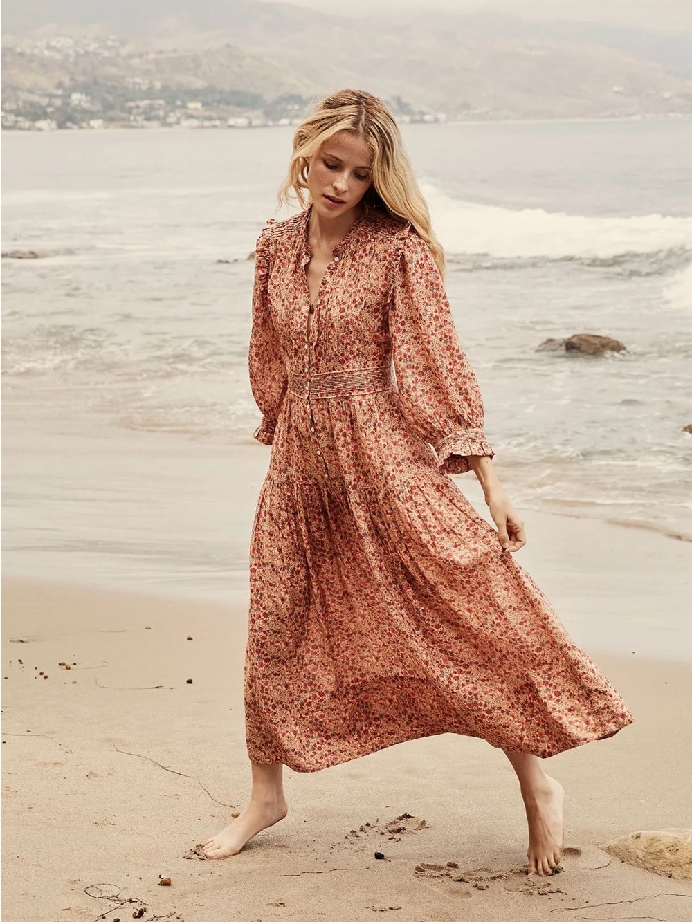 Doen Floral Maxi Dress in Rust Pink